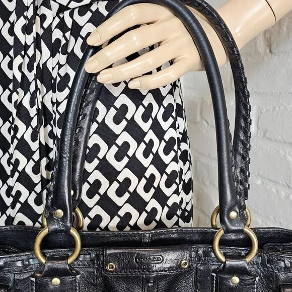 Coach Hamptons Leather Shoulder Bag Black Braided Strap Tassel Vintage - Picture 5 of 16